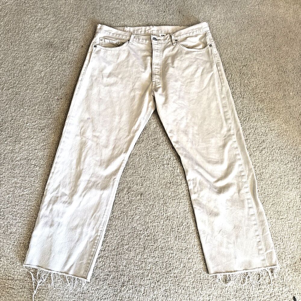 Vtg Levi's 501 XX Creme/Ivory Button Fly Denim Jeans 2004 Raw Hem  Men's 38Wx30L